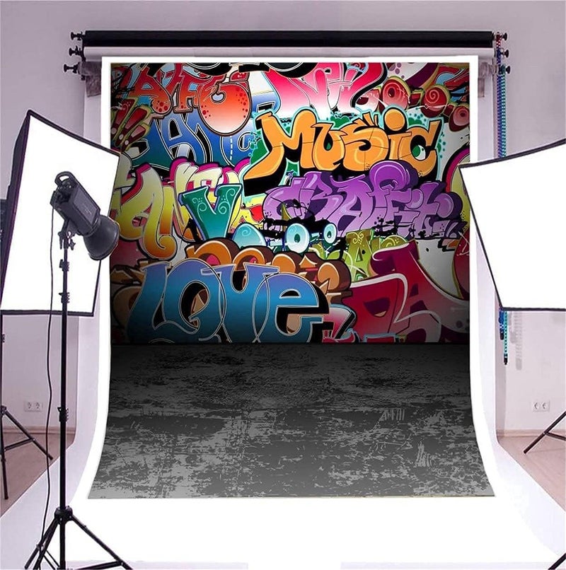 AOFOTO 6x8ft Street Graffiti Wall Backdrop 80s 90s' Party Decor Abstract Urban Art Doodle Hip Hop Stylish Pop Portrait Photography Background Club Rock Music Vocal Concert Photo Studio Props Vinyl - Image 4